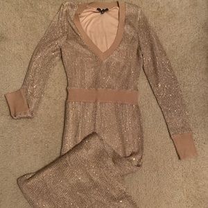 Tan-below the knee shimmer dress